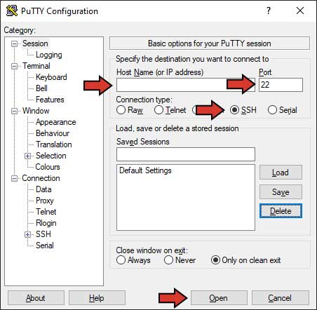 Screen Shot of the Putty Interface