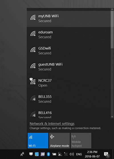 myUNB WiFi in list