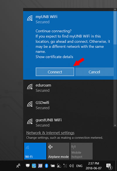 Click Connect to continue